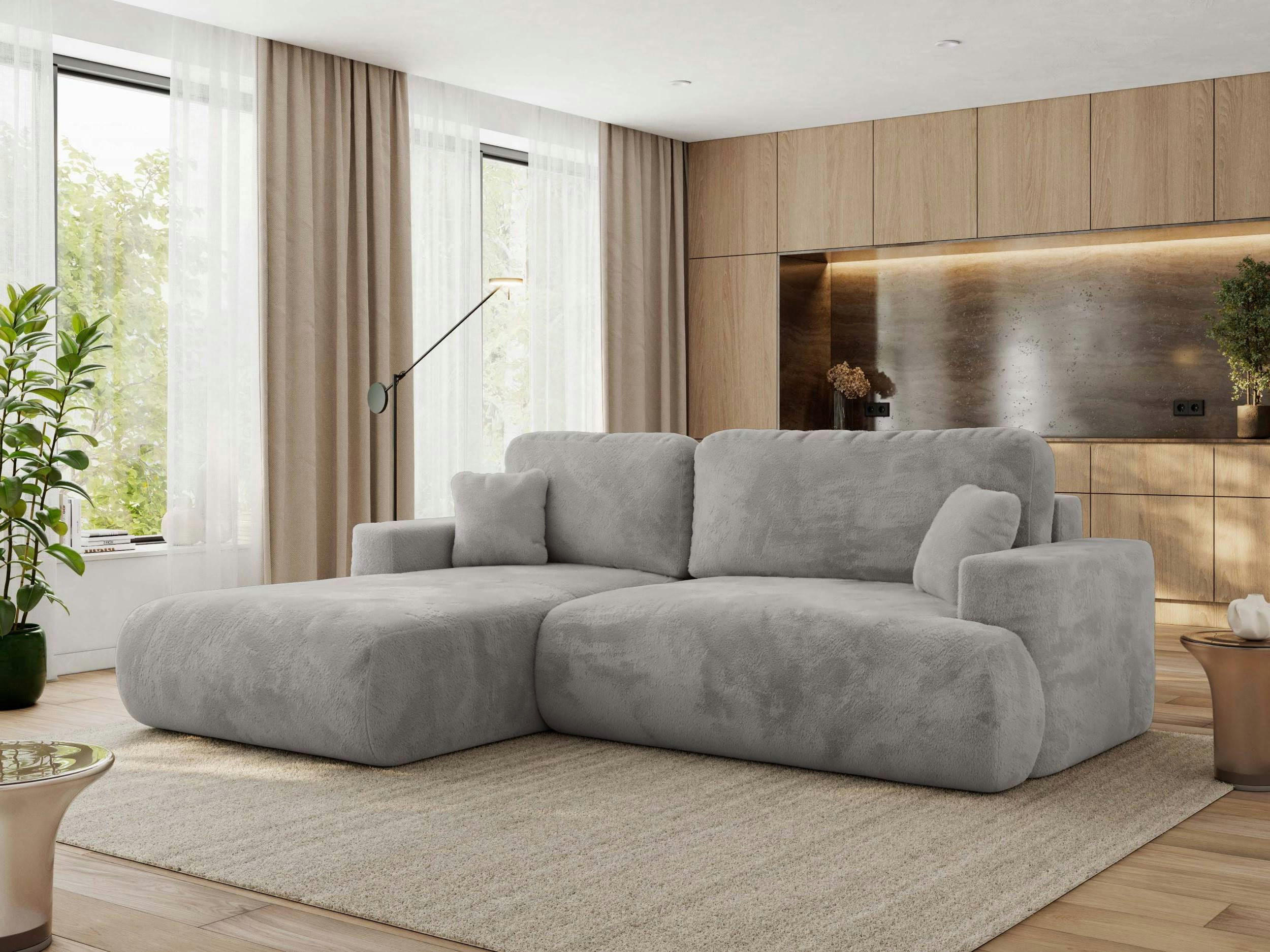 ECKSOFA OVO L Hellgrau Plüsch - Links Seite - Hellgrau/Schwarz, Kunststoff/Textil (271/195cm) - MKS