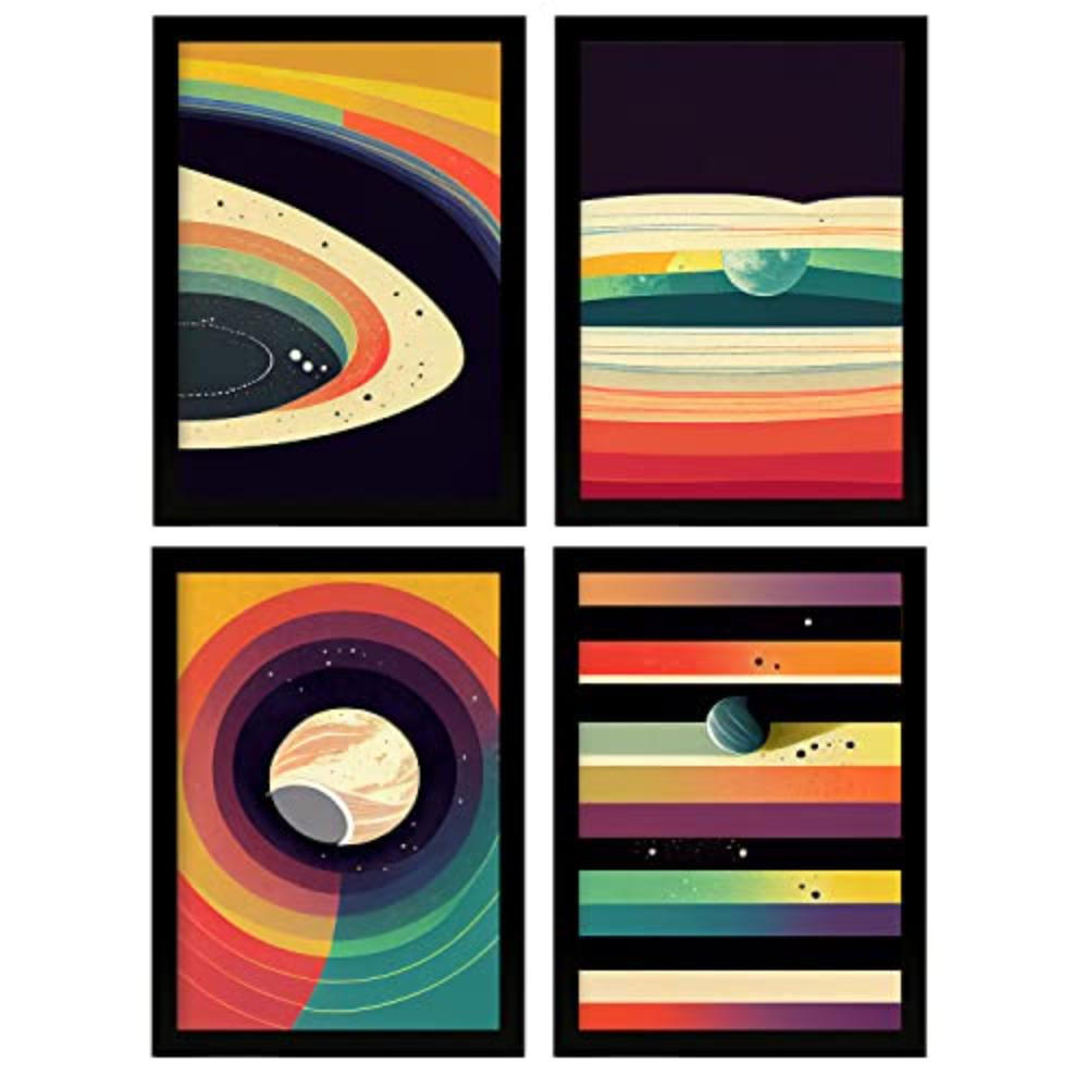 POSTER Set mit 4 Kreisförmig Abstrakt Moderne Galaxien A4 Schwarzer Rahmen - Schwarz, Papier (29.7/3cm) - Nacnic
