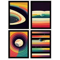 POSTER Set mit 4 Kreisförmig Abstrakt Moderne Galaxien A4 Schwarzer Rahmen - Schwarz, Papier (29.7/3cm) - Nacnic