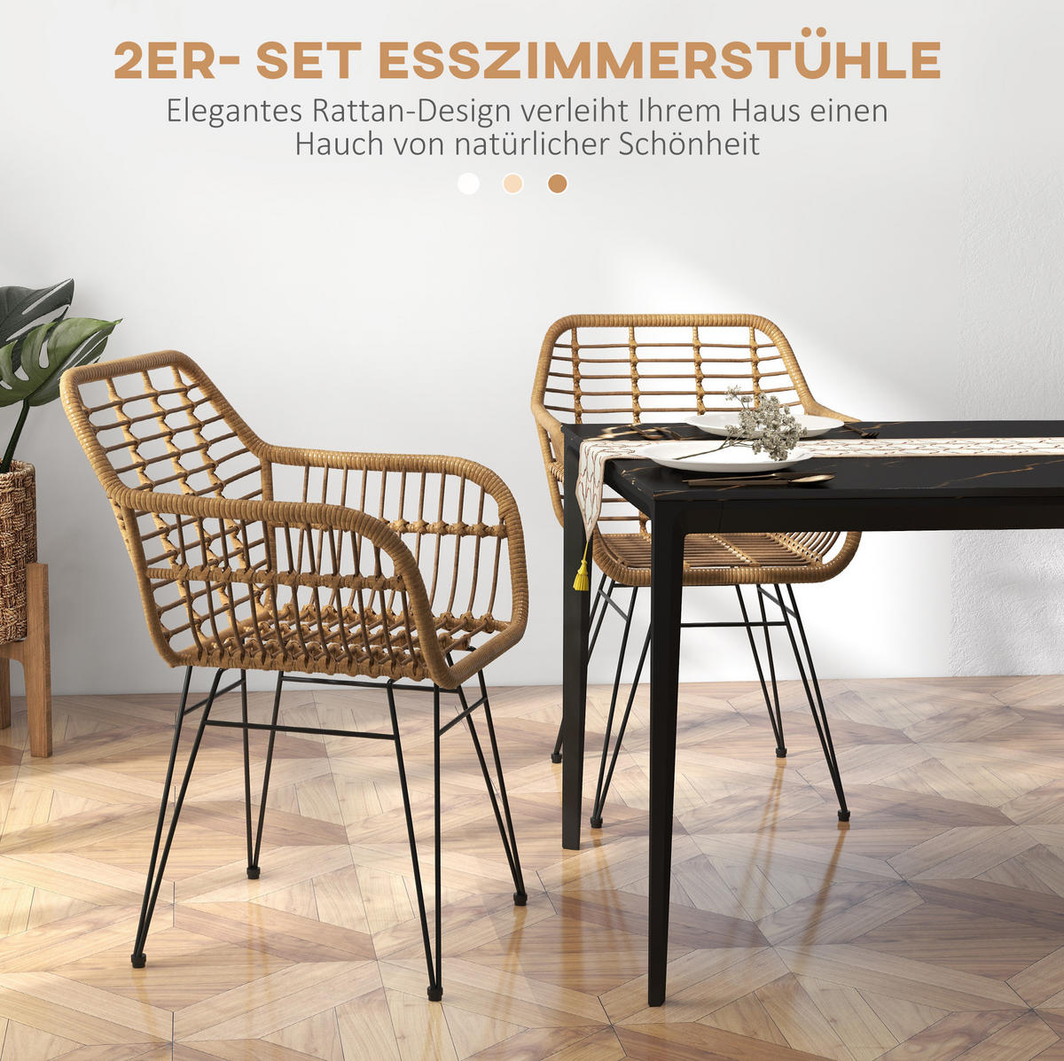 ESSSTUHL 2er-Set Boho 56 x 60 x 79 cm Braun - Braun, Metall (60/79/56cm) - Meubliv