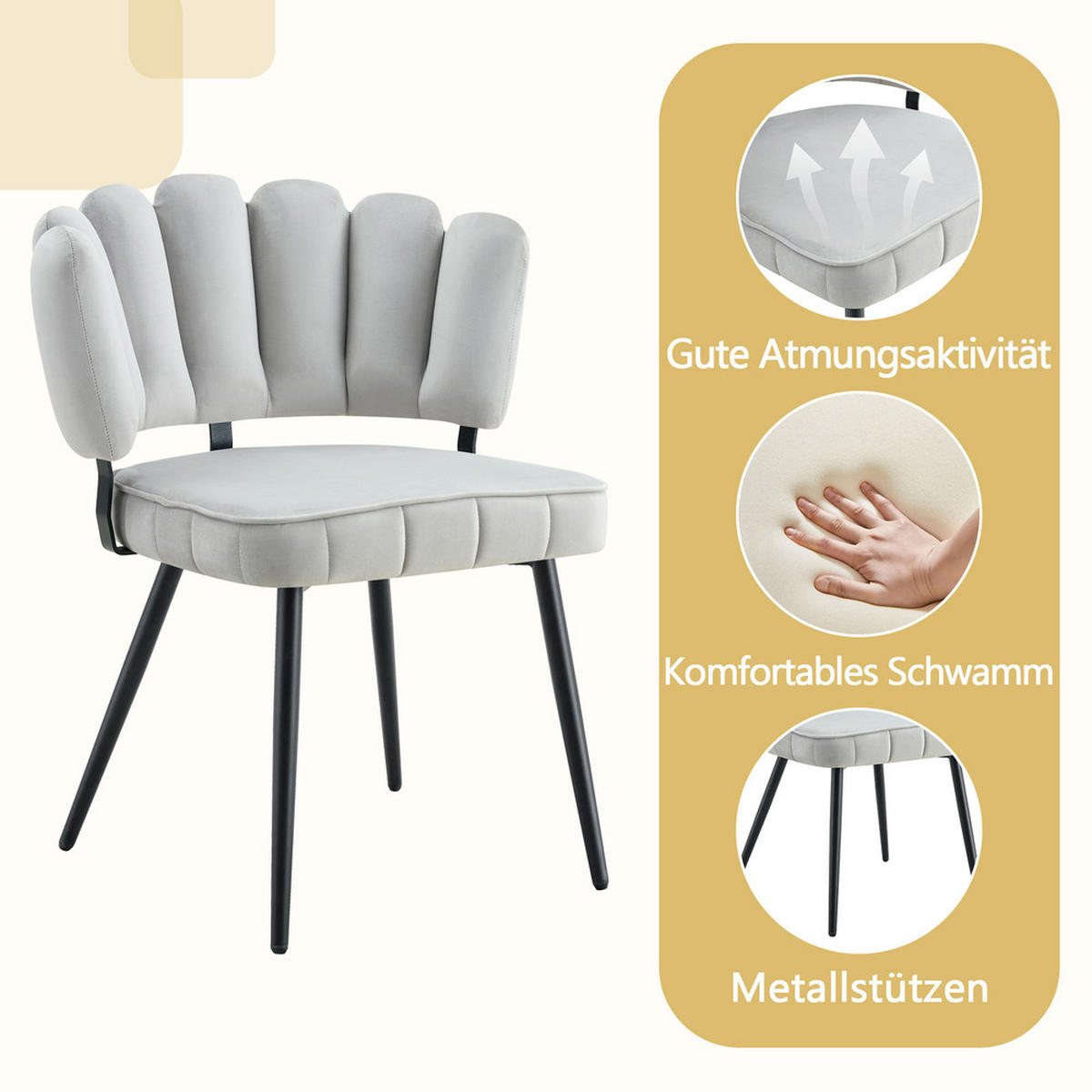 TISCHGRUPPE 3-tlg Runder Esstisch 107 cm & 2 Stoffstühle - Grau, Holzwerkstoff/Metall (62.5/49/70cm) - Raelunyi