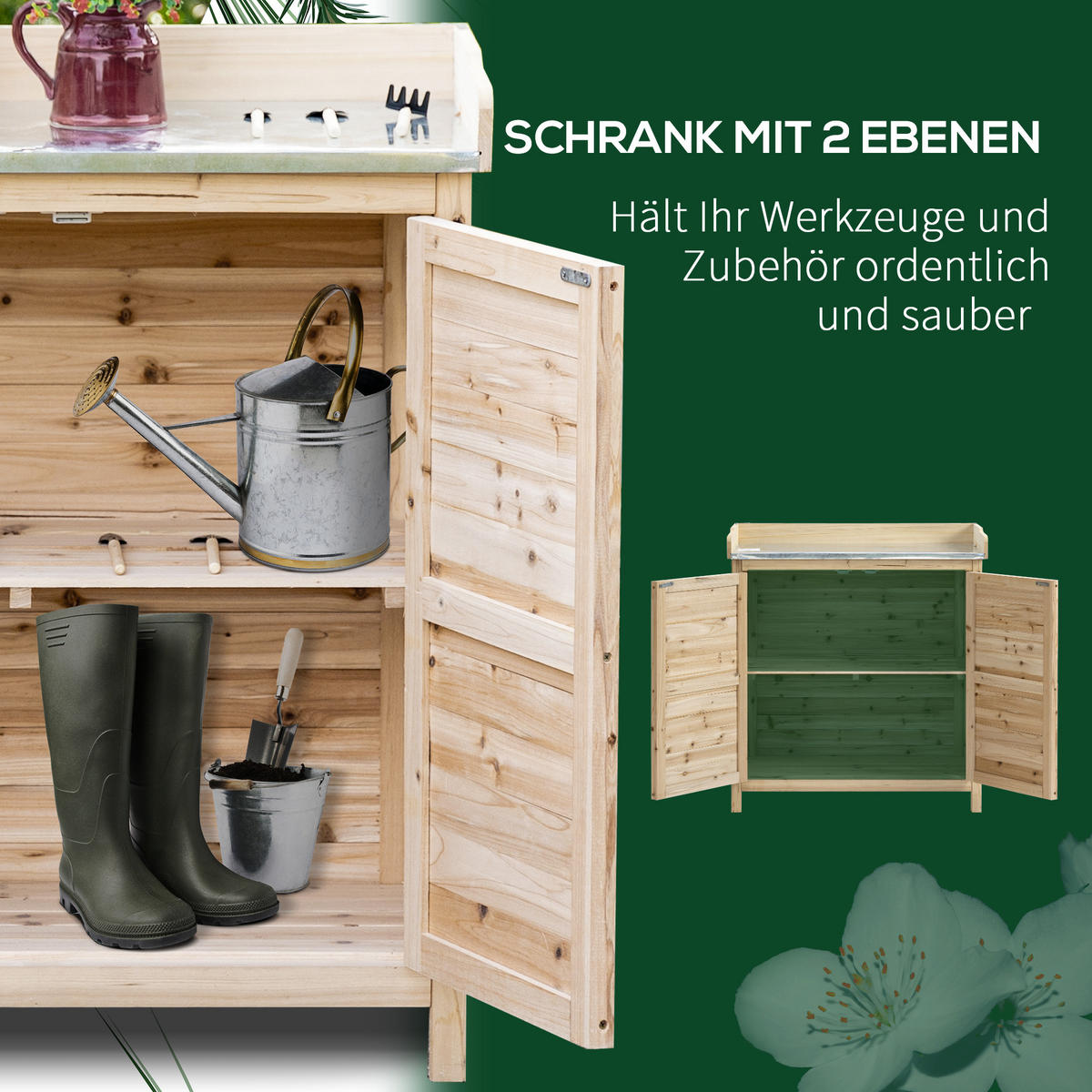 GARTENSCHRANK, Pflanztisch mit Unterschrank, Geräteschrank aus Tannenholz, Natur - Fichtefarben, Holz (40/92/83cm) - Outsunny