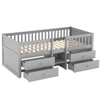 HOLZBETT 90/200 cm DE-04805, mit 4 Schubladen, Geländer und Leiter in Grau - Grau, Holz/Holzwerkstoff (90/200cm) - ComfortXL