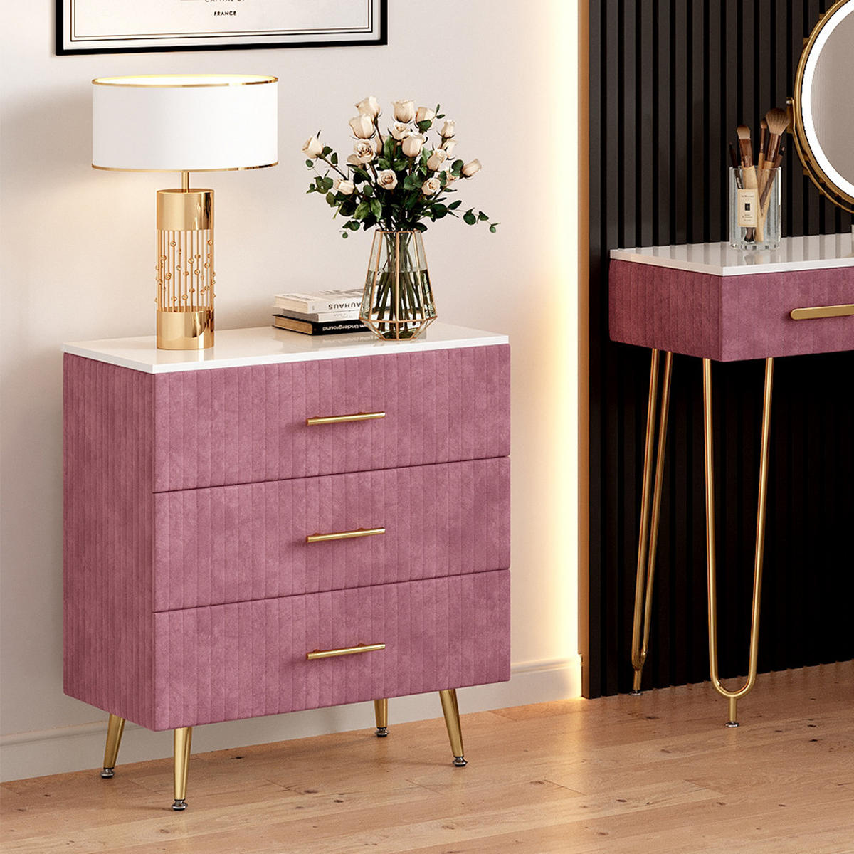 KOMMODE Velia Rosa 70 x 78.5 cm mit 3 Schubladen - Pink, Holzwerkstoff (70/78.5/39cm) - Vicco