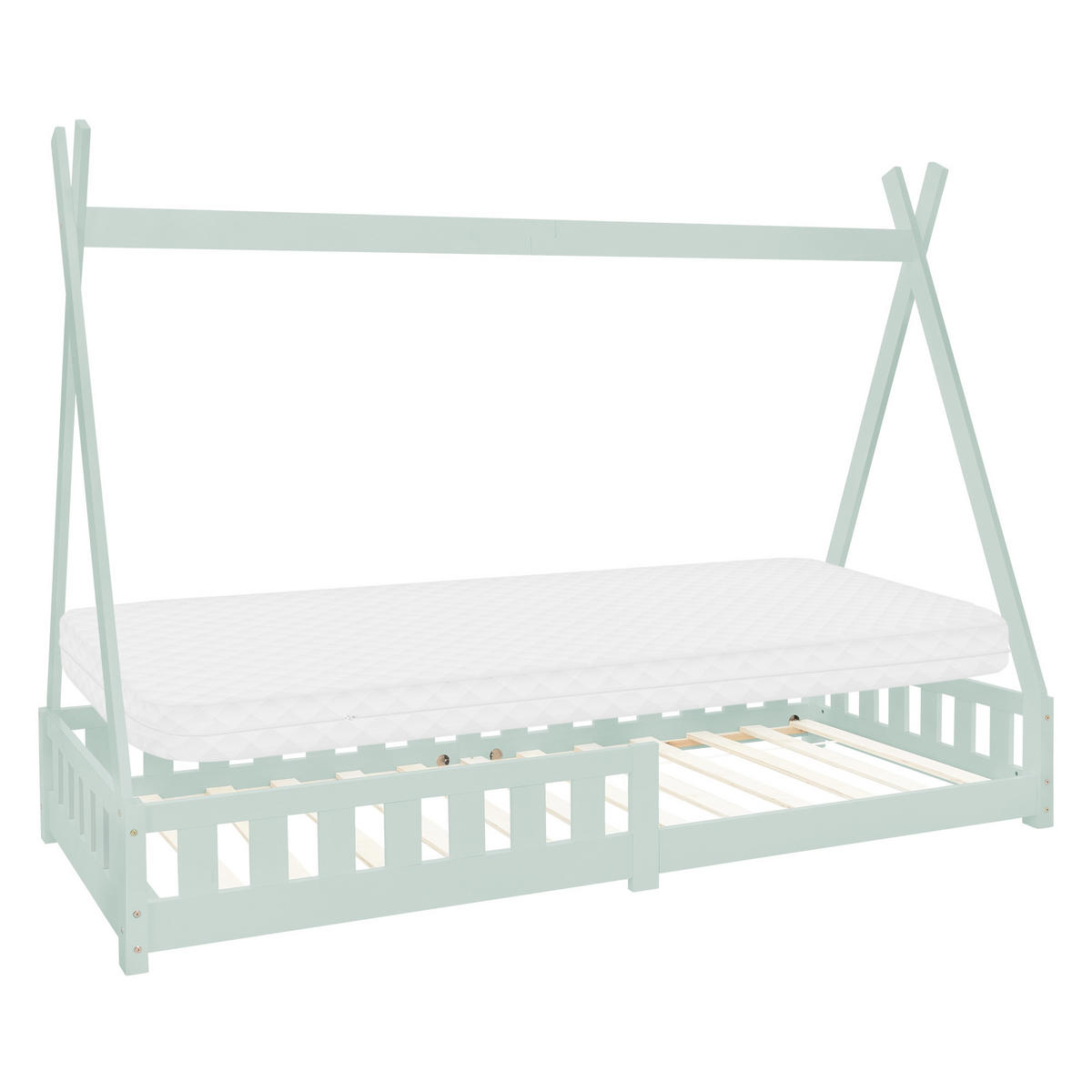 KINDERBETT Tipi mit Matratze 90x200 cm Mint - Mintgrün, Holz (90/200cm) - ML-DESIGN