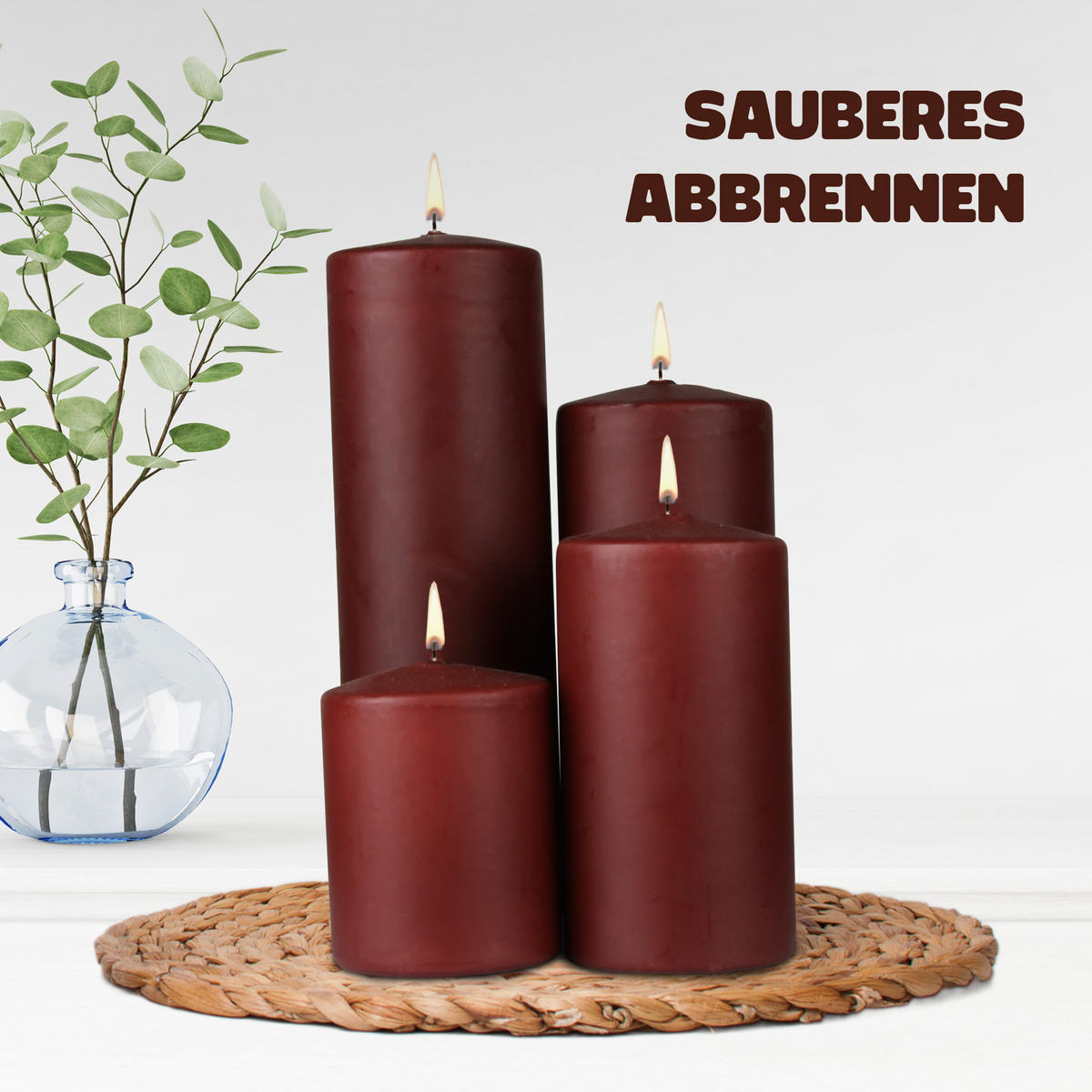 STUMPENKERZEN 8er Pack "Braun", Größe Ø7cm x Höhe: 8 cm - Braun, Naturmaterialien (7/8cm) - Bestlivings
