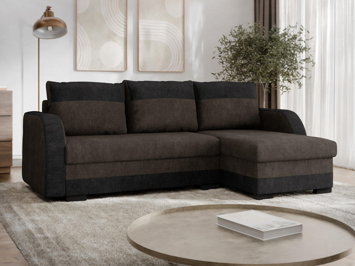 ECKSOFA Jozef - Dunkelbraun/Schwarz, Holz/Textil (230/140cm) - MIRJAN24