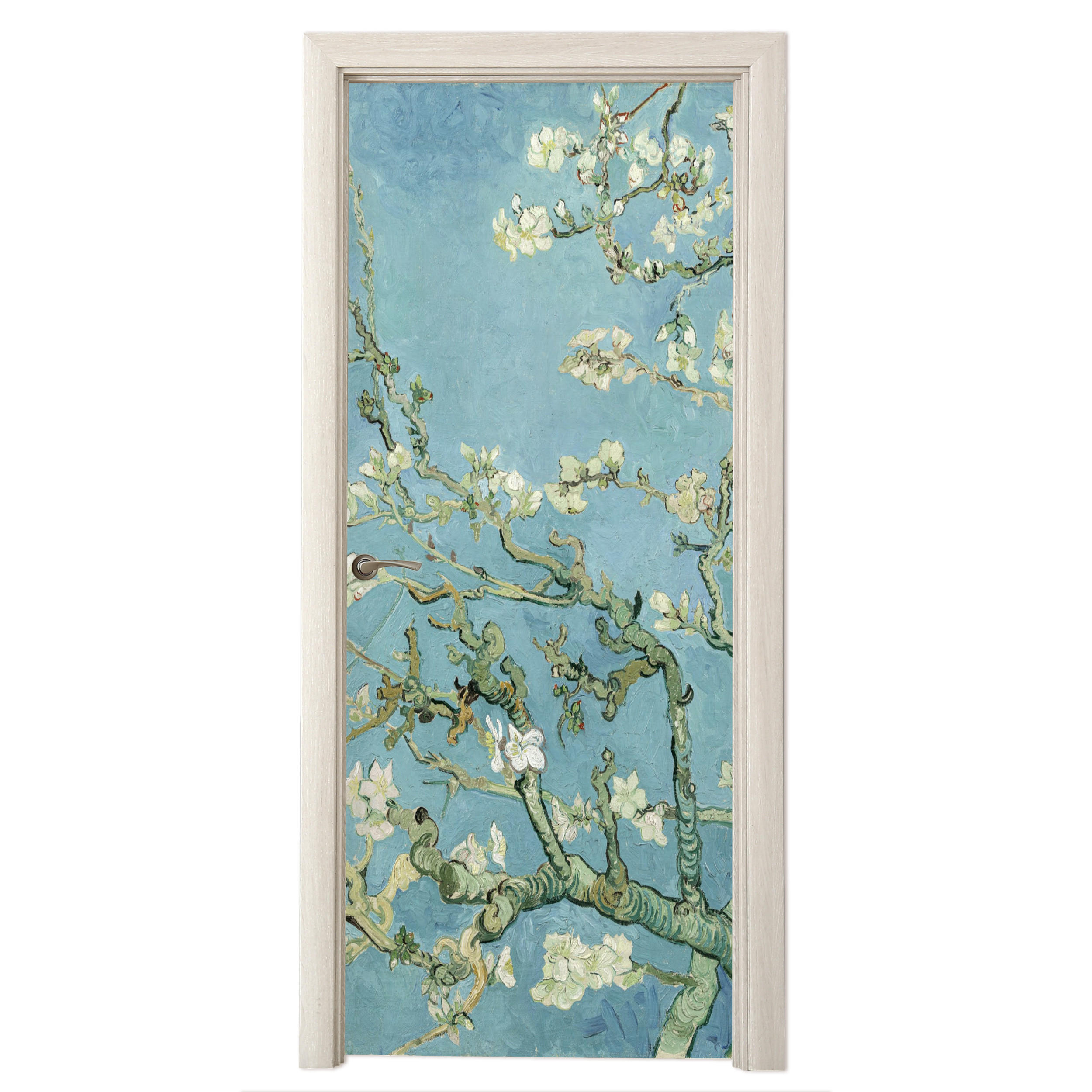 NÁLEPKA NA DVERE Mandľový kvet - Van Gogh - Umenie 85x215 cm - pastelová modrá, plast (85/0.1cm) - MuchoWow