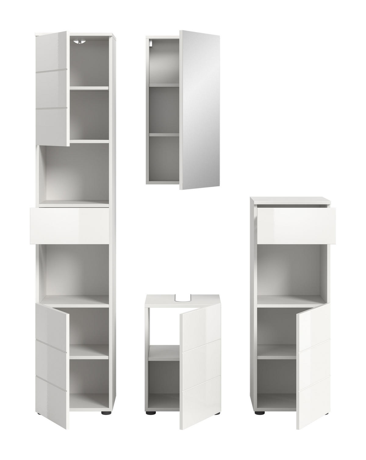 BADMÖBEL Set Vira 4tlg. Bad Kombination in Weiß (B/H/T: 144x190x34 cm) - Weiß, Holz (144/190/34cm)