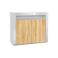 KOMMODE Valencia Eiche Natur/ Weiß Hochglanz - Eichefarben, Holzwerkstoff (108/92/40cm) - Vladon