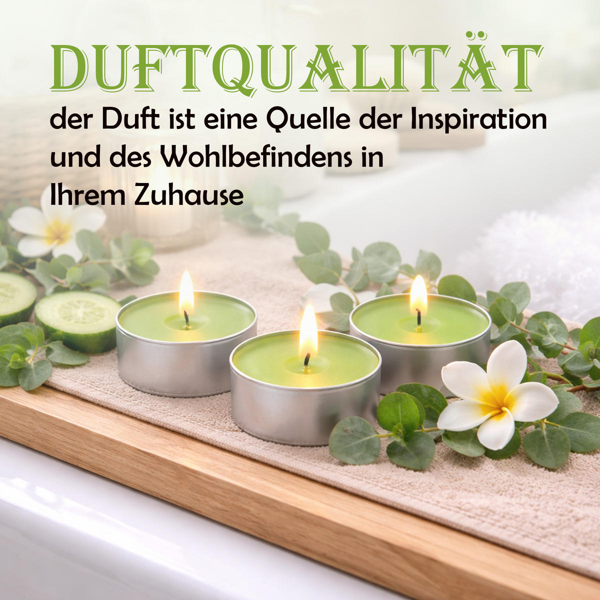 TEELICHT mit Duft - Apfel - 54er Pack - Grün, Naturmaterialien (4/1.5/4cm) - HS Candle