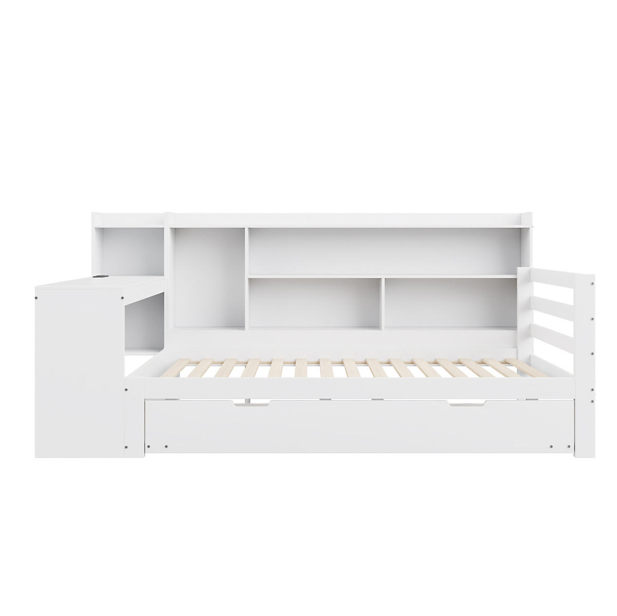 MULTIFUNKTIONSBETT 90x200 cm in Weiß mit Ausziehbett, Schreibtisch und Steckdose - Weiß, Holzwerkstoff (90/200cm) - IVMEU
