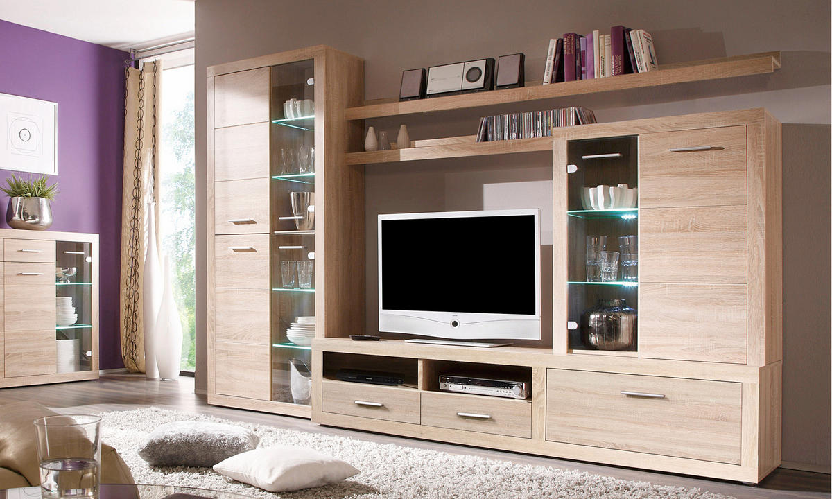 WOHNWAND Can Can 284/195/45 in Eiche Sonoma - Braun, Holz (284/195/45cm) - moebel dich auf