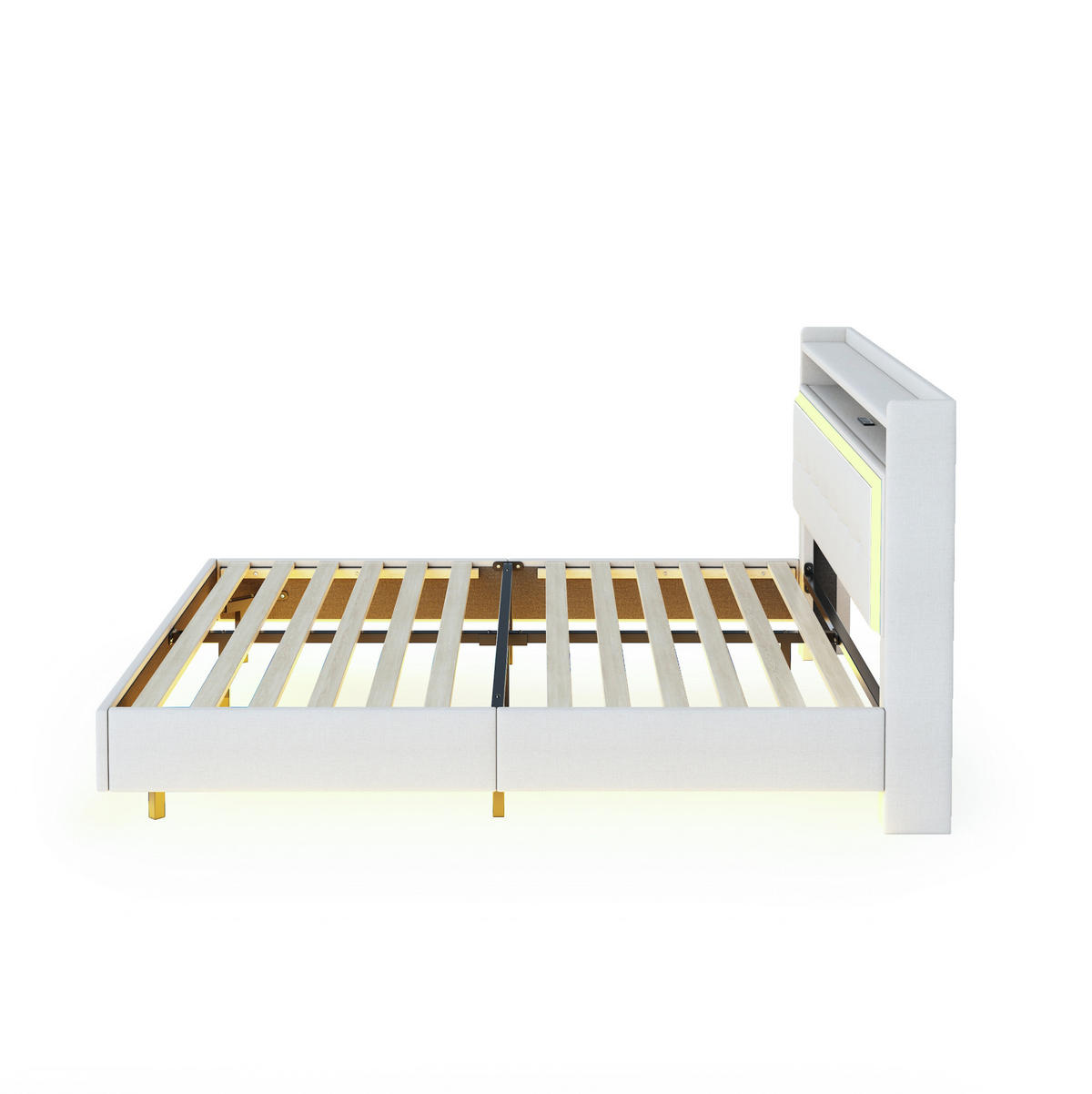 POLSTERBETT 140/200 cm Beige mit USB-Steckdose und LED-Beleuchtung - Beige, Textil (140/200cm) - Flora Grace