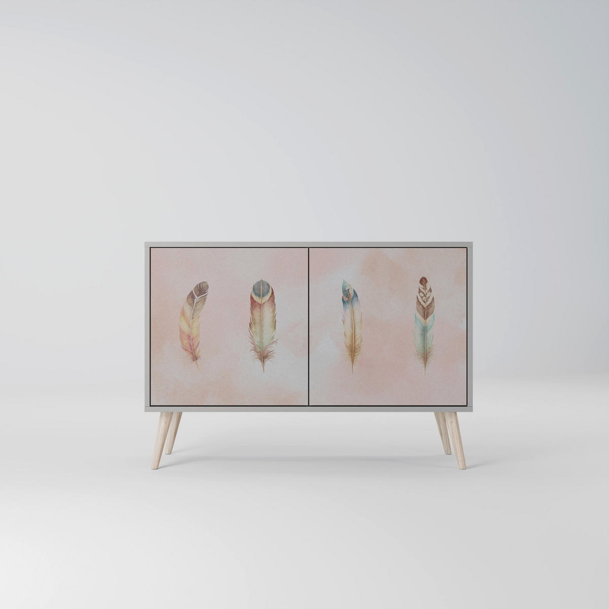 SIDEBOARD THE DELIQUESCE, Eicheneffekt, 111x42x77,5 cm, 2 Türen - Eichefarben/Buchefarben, Holzwerkstoff/Buchenholz (111/77.5/42cm) - SpaceRebels