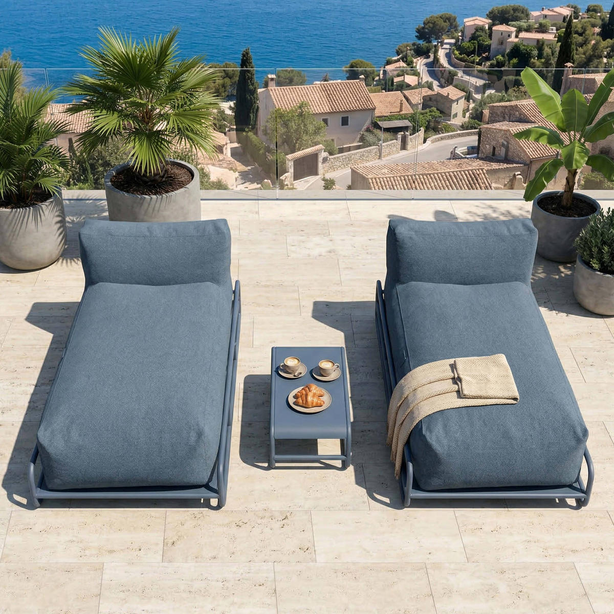 GARTENMÖBEL modularer Mixi 2er-Set, pazifikblau - Blau, Textil - Oviala