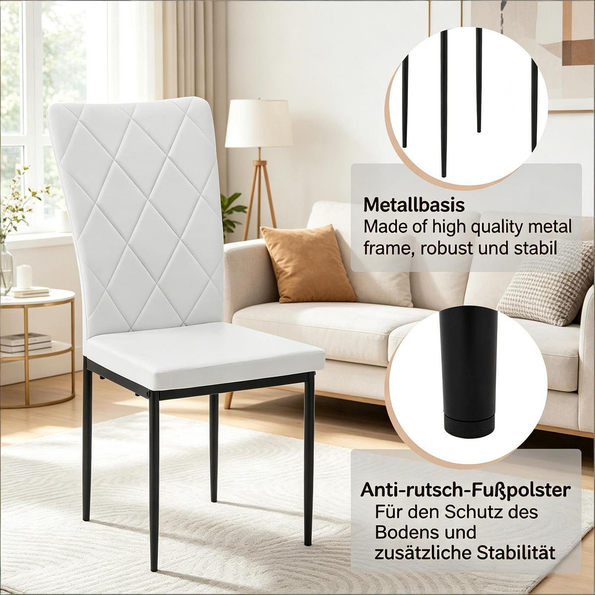 STUHL-SET DE-36120 4 Stück mit Kunstlederbezug Weiß - Weiß, Metall (42.5/94.5/40cm) - ComfortXL