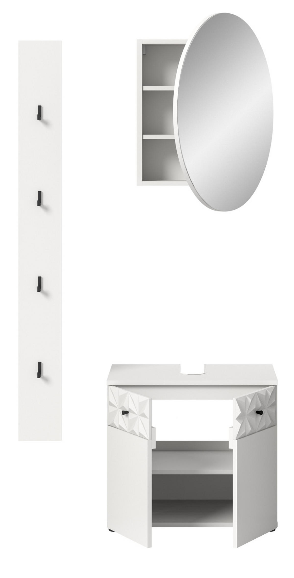 BADMÖBEL-SET weiß Hochglanz 3-teilig 100 cm, Komplettset mit 3D-Struktur - Weiß Hochglanz, Glas/Holzwerkstoff (101/187/37cm) - Inn.Furn