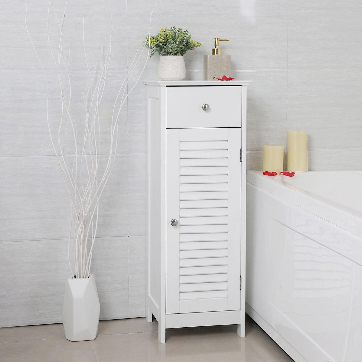 BADEZIMMERSCHRANK BEISTELLSCHRANK - Weiß, Holzwerkstoff (87/30/32cm) - Hansiro