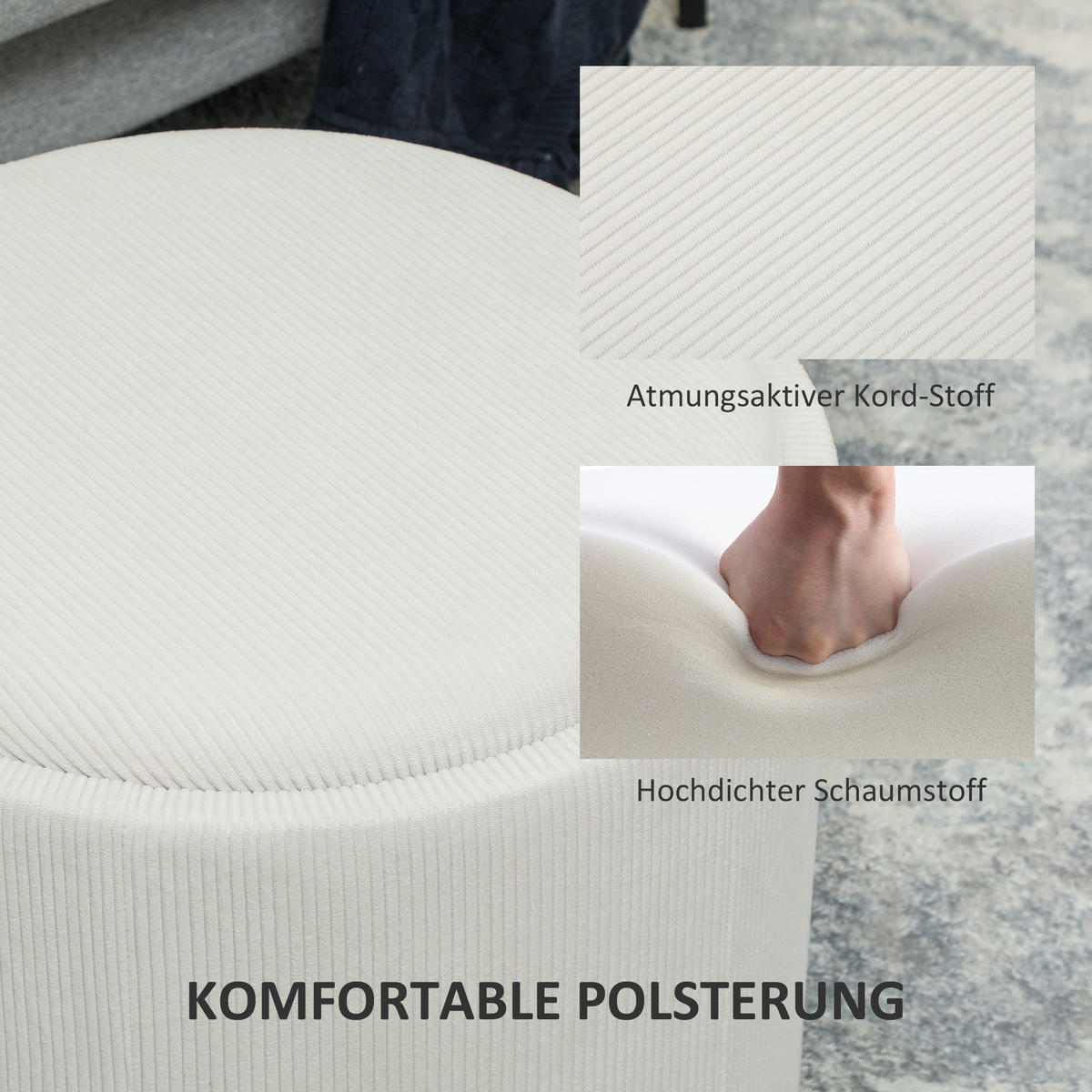 SITZHOCKER mit Stauraum 56 x 56 x 42 cm Cremeweiß - Creme, Textil (56/42/56cm) - HOMCOM