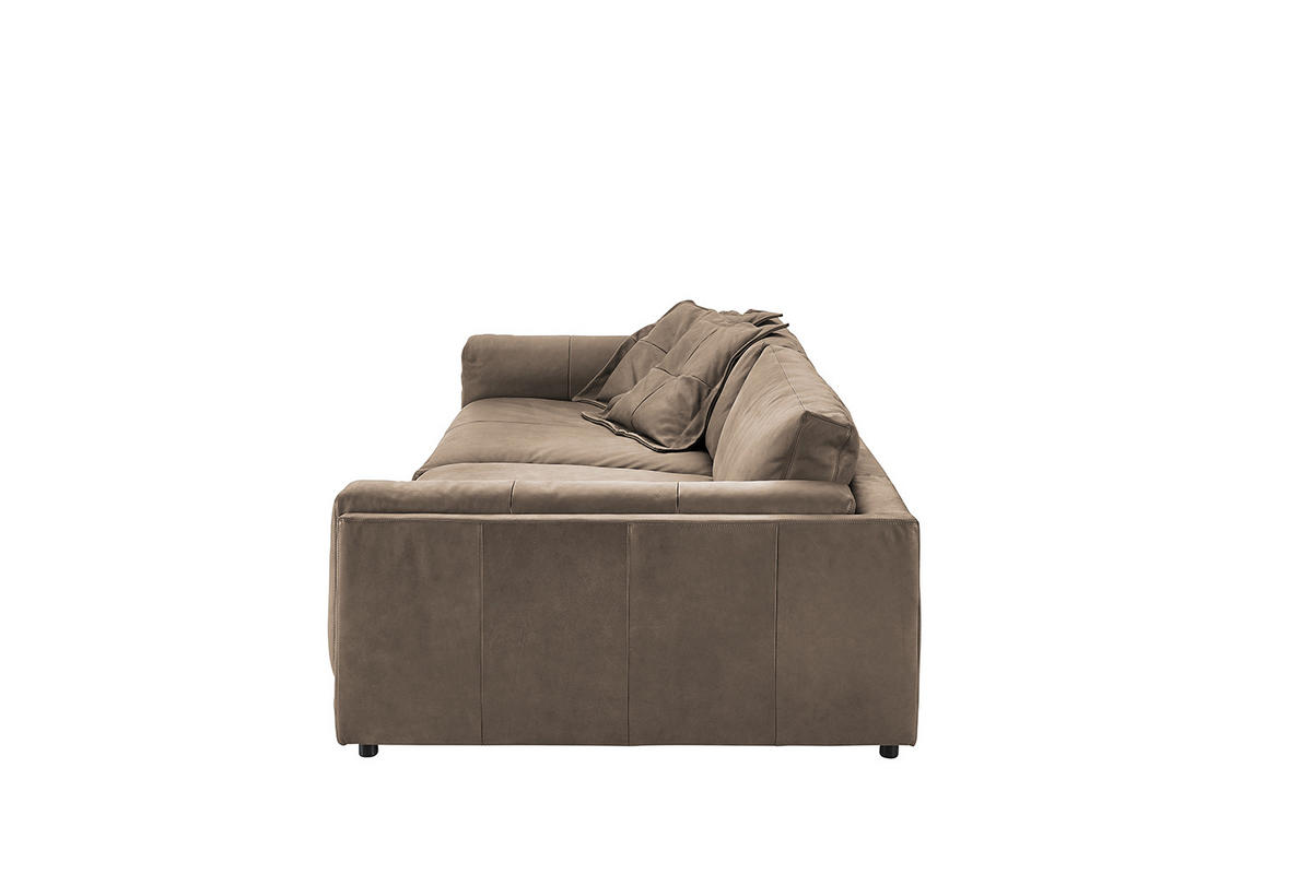 BIG SOFA RAINA Taupe Leder - Taupe/Schwarz, Leder/Kunststoff (294/85/150cm) - KAWOLA
