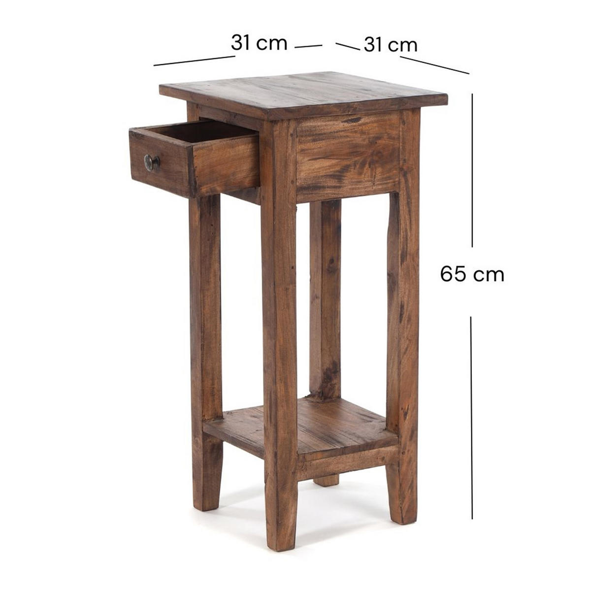 TELEFONTISCH DRAWER 65 Mahagoni Recyclingholz, mit Schublade 02 hellbraun - Hellbraun, Holz (31/31/65cm) - DESIGN DELIGHTS
