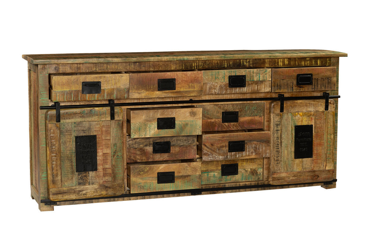 SIDEBOARD LIBRO - Hellbraun/Multicolor, Akazienholz/Holz (200/90/45cm) - SAM
