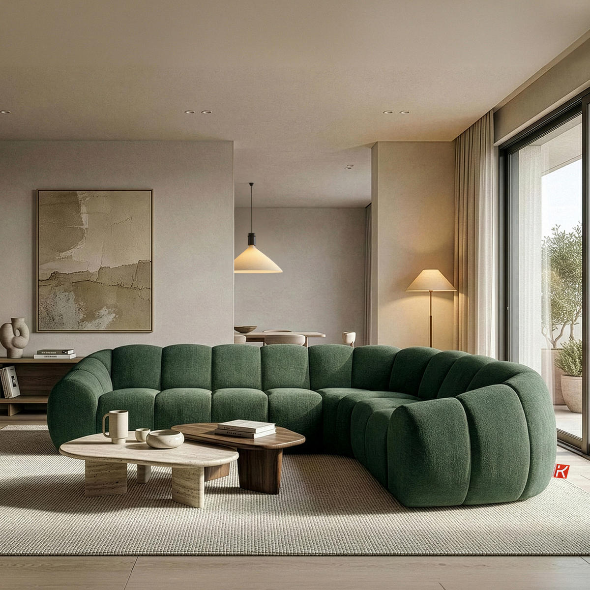ECKSOFA RECHTS FLAVA, Dunkelgrün - Dunkelgrün, Holz/Holzwerkstoff (310/230cm) - KONSIMO®