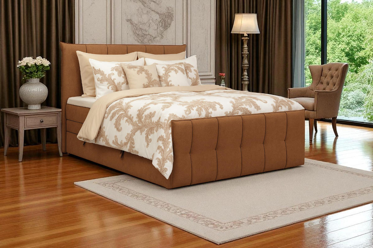 BOXSPRINGBETT SUPREME mit Topper und Bettkasten, Rostfarben, 180x200 cm - Rostfarben, Textil (180/200cm) - KS Home Concept