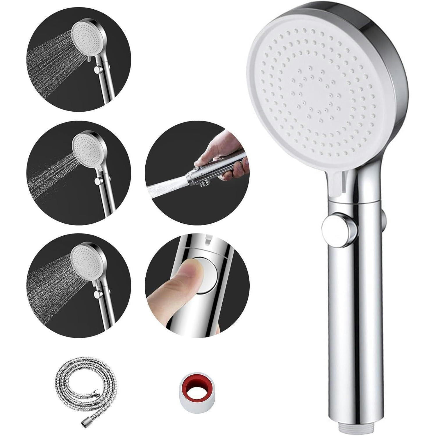 HANDBRAUSE Set mit 3 Strahlarten und Wassersparfunktion - Silberfarben, Metall (9/12.7/24.5cm)