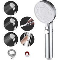HANDBRAUSE Set mit 3 Strahlarten und Wassersparfunktion - Silberfarben, Metall (9/12.7/24.5cm)