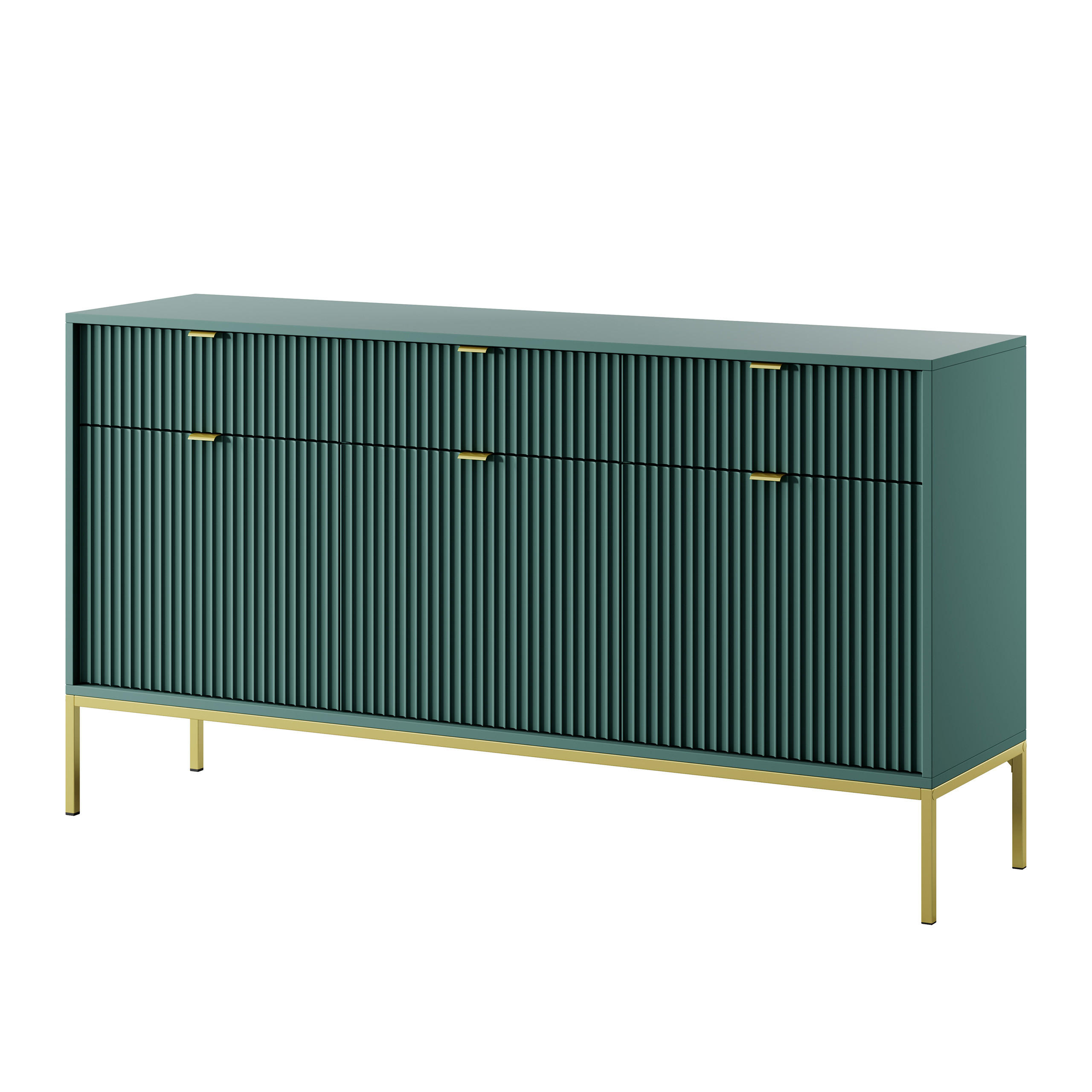 SIDEBOARD STELLARE 154/83/39 cm mit 3 Schubladen 3 Türen Hellgrün - Goldfarben/Hellgrün, Holzwerkstoff (154/83/39cm) - MASSENO
