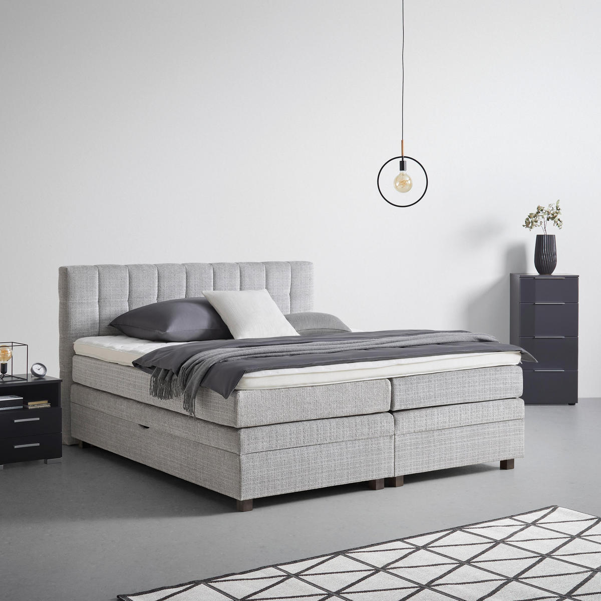 BOXSPRINGBETT Liam Hellgrau ca. 180 / 200 cm - Hellgrau, Holz - Mömax