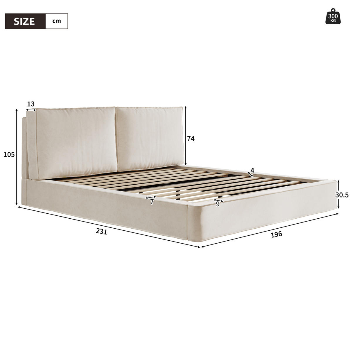 POLSTERBETT 180/200 cm mit Lattenrost, gepolstertem Kopfteil und matratzenfixierender Rahmenstruktur, Beige - Beige, Textil (180/200cm) - Redom