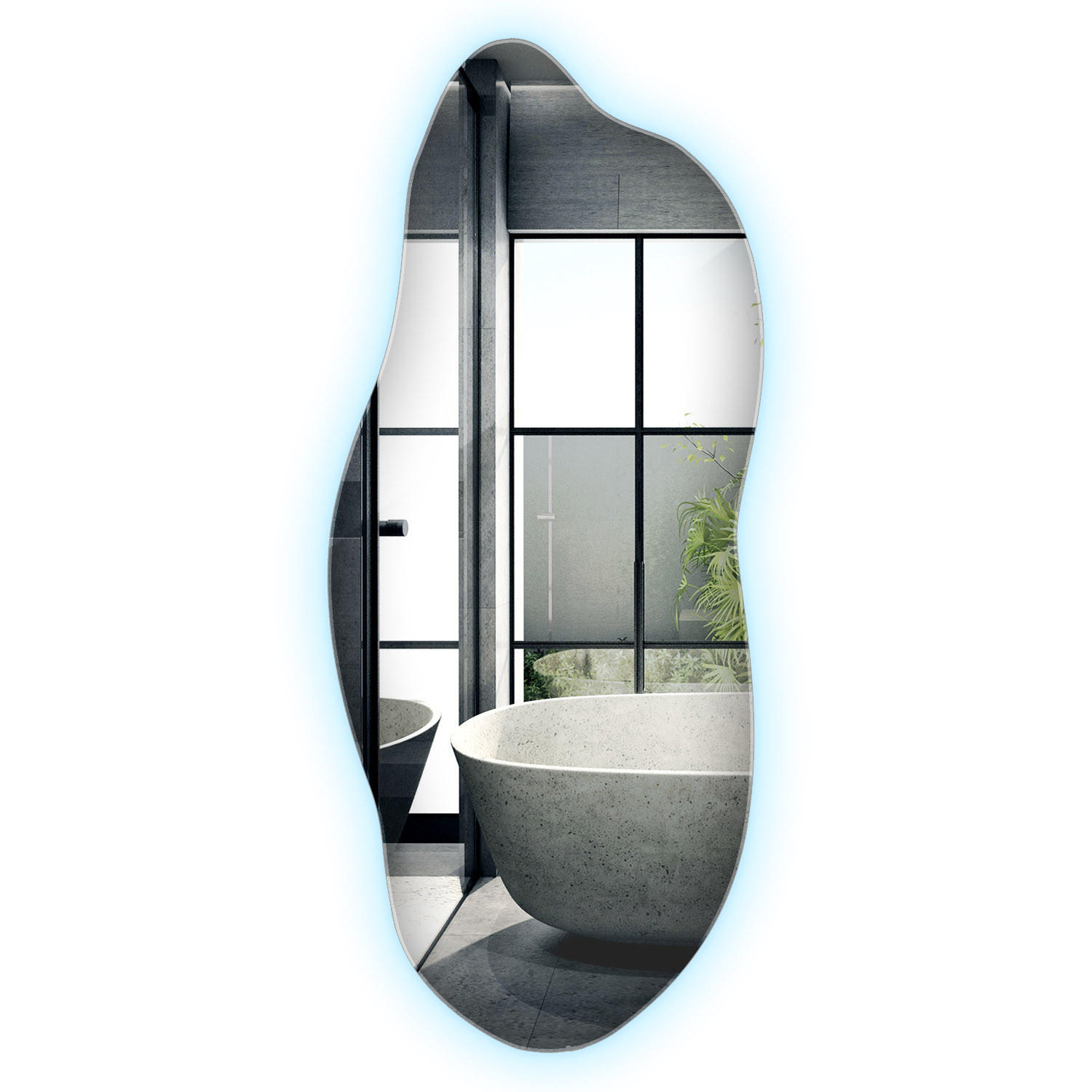 LED-SPIEGEL 35x80 cm Asymmetrisch Kaltweiß 6000K - Blau, Glas (35/80/0.4cm) - Wallfluent