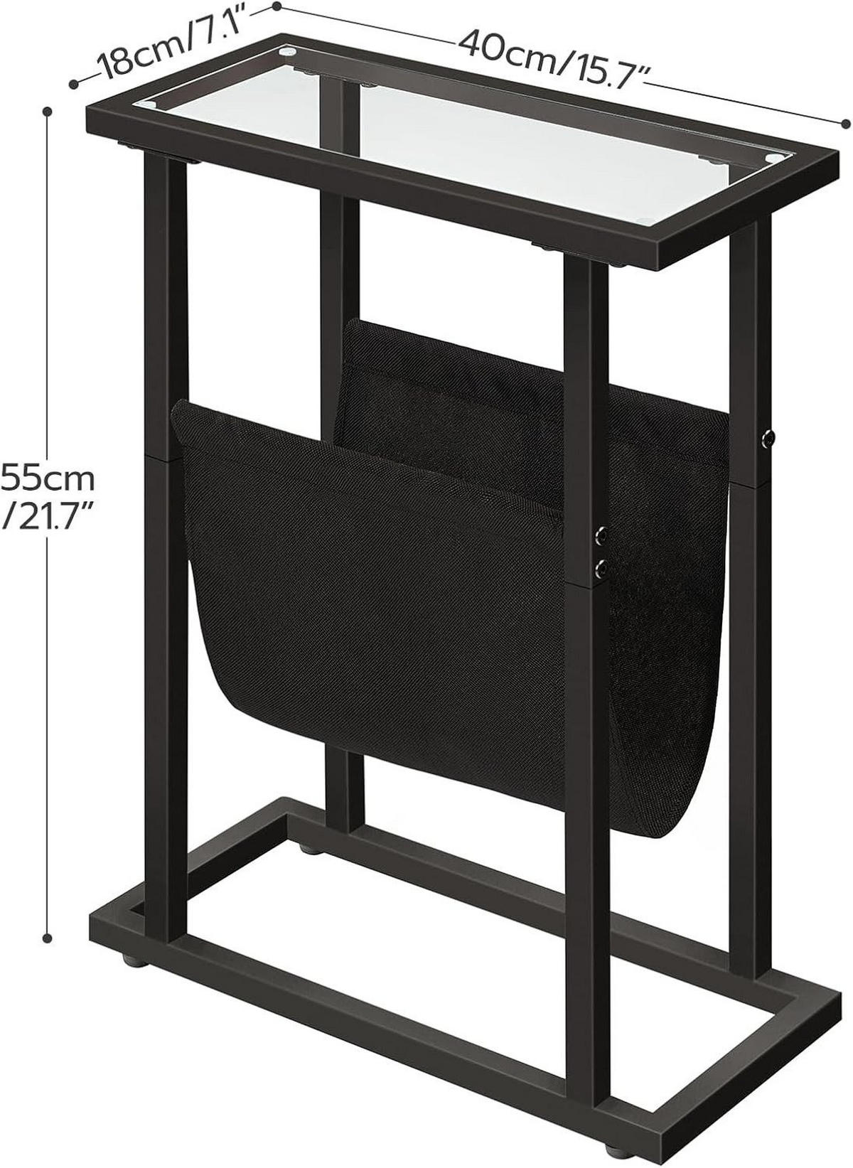BEISTELLTISCH Schwarz aus gehärtetem Glas Zeitschriftenhalter - Schwarz, Holzwerkstoff (40/18/55cm) - Hoobro