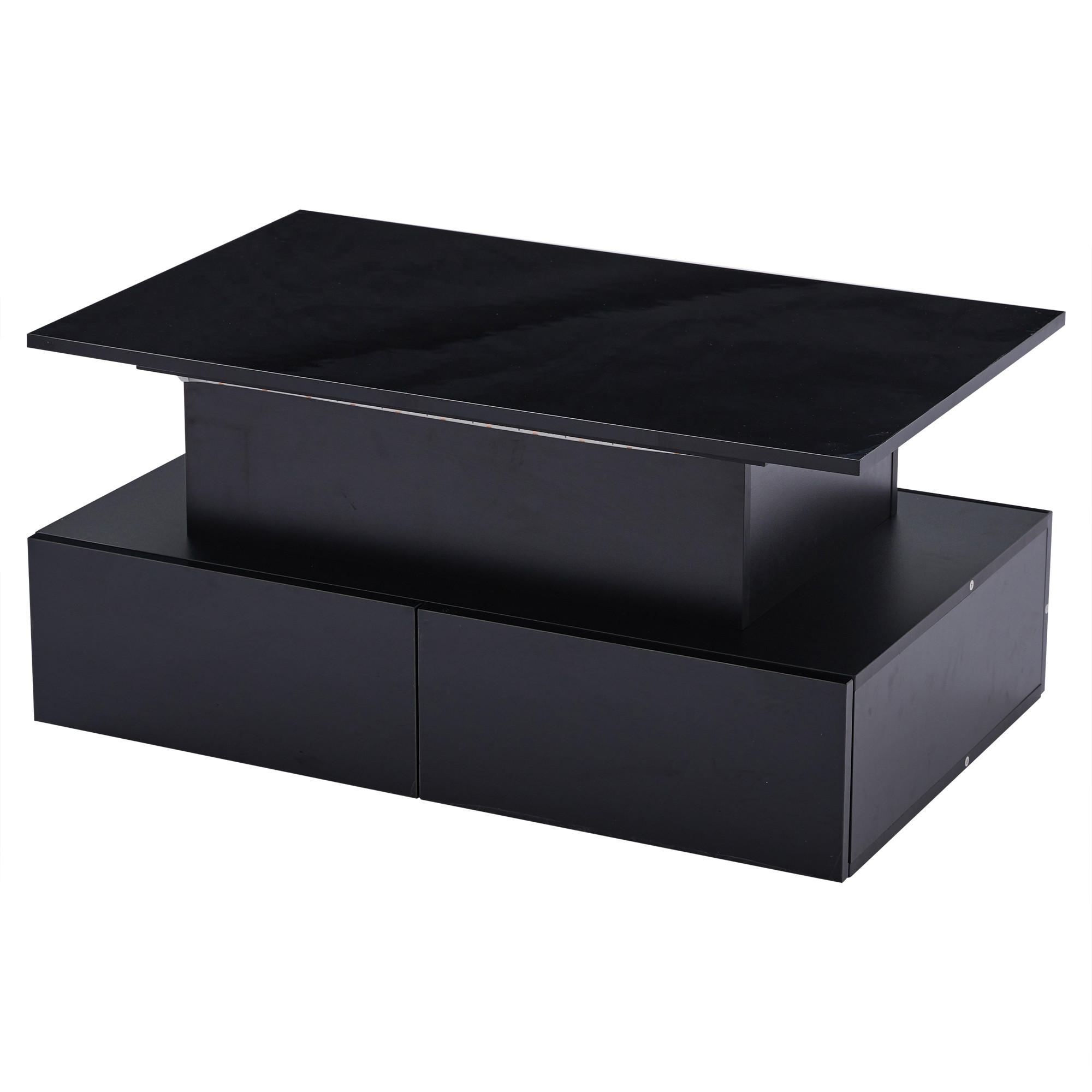 COUCHTISCH Schwarz, 90/55/41 cm mit LED und 4 Schubladen - Schwarz, Holzwerkstoff (55/90/41cm) - PANGIVO