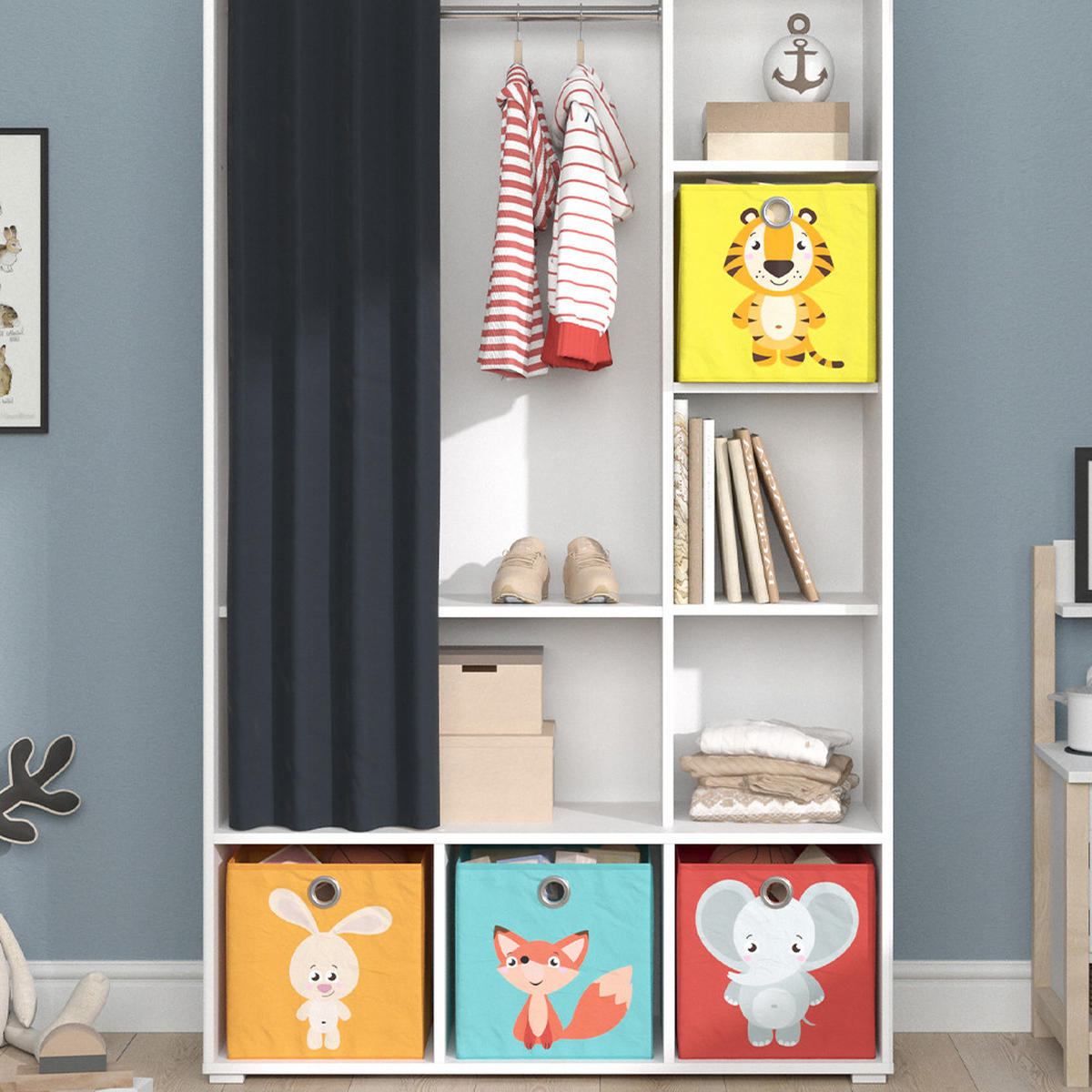 KINDERKLEIDERSCHRANK Luigi Weiß 105.8 x 178.1 cm Mit Faltboxen (bunt) - Multicolor/Weiß, Holzwerkstoff (105.8/178.1/38cm) - Vicco