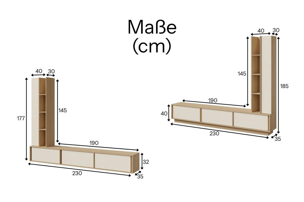 WOHNWAND VELORA 230/185/35 cm in Frühlingseiche / Macadamia - Beige, Holzwerkstoff (230/185/35cm) - Deine Möbel 24