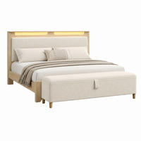 BETT mit Bettbank und LED 160x200 cm Eichefarben/Beige - Weiß, Holz (160/200cm) - Meubliv