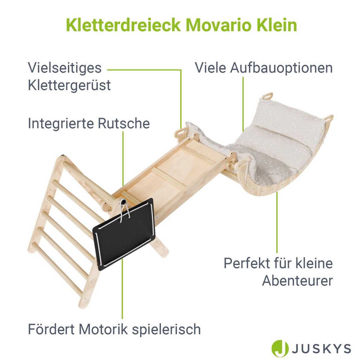 KLETTERDREIECK Movario mit Kissen 80x50cm - Klein - Naturfarben, Holz (54/55/54cm) - Juskys
