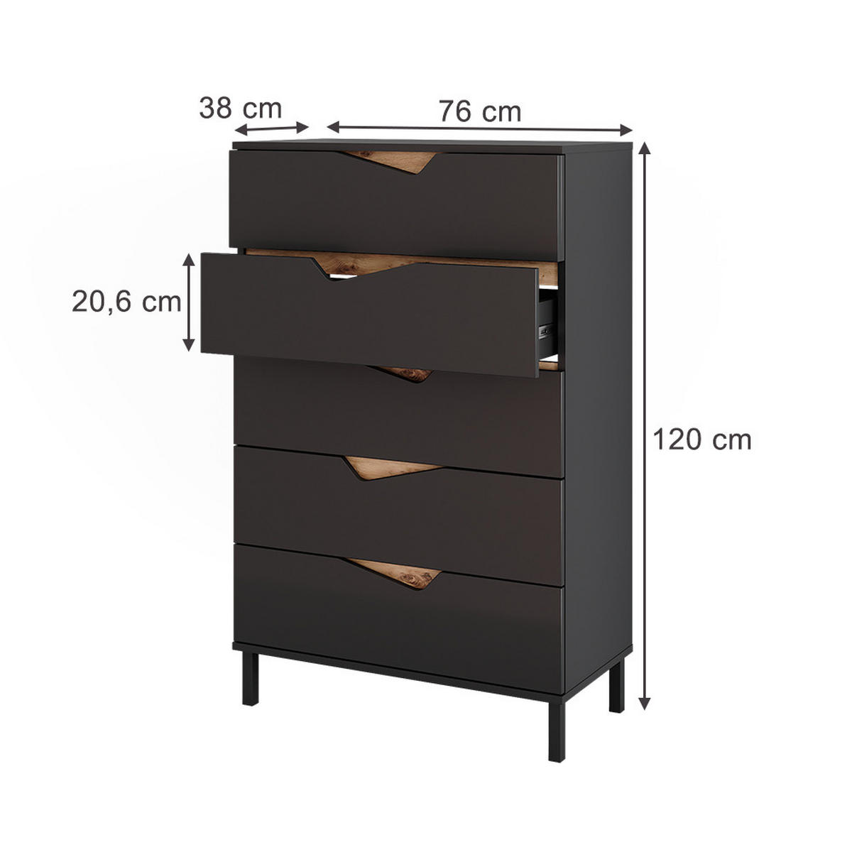 KREDENC Marelle Antracit/Artisan - antracitová, kompozitní dřevo (76/120/38cm) - Vicco