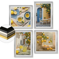 WANDBILDER 4er Set - 50x50 cm & 40x60 cm Silberner Rahmen - Zitronenlimonade blaue Tür - Silberfarben, Kunststoff (50/50cm) - ArtPrintCave