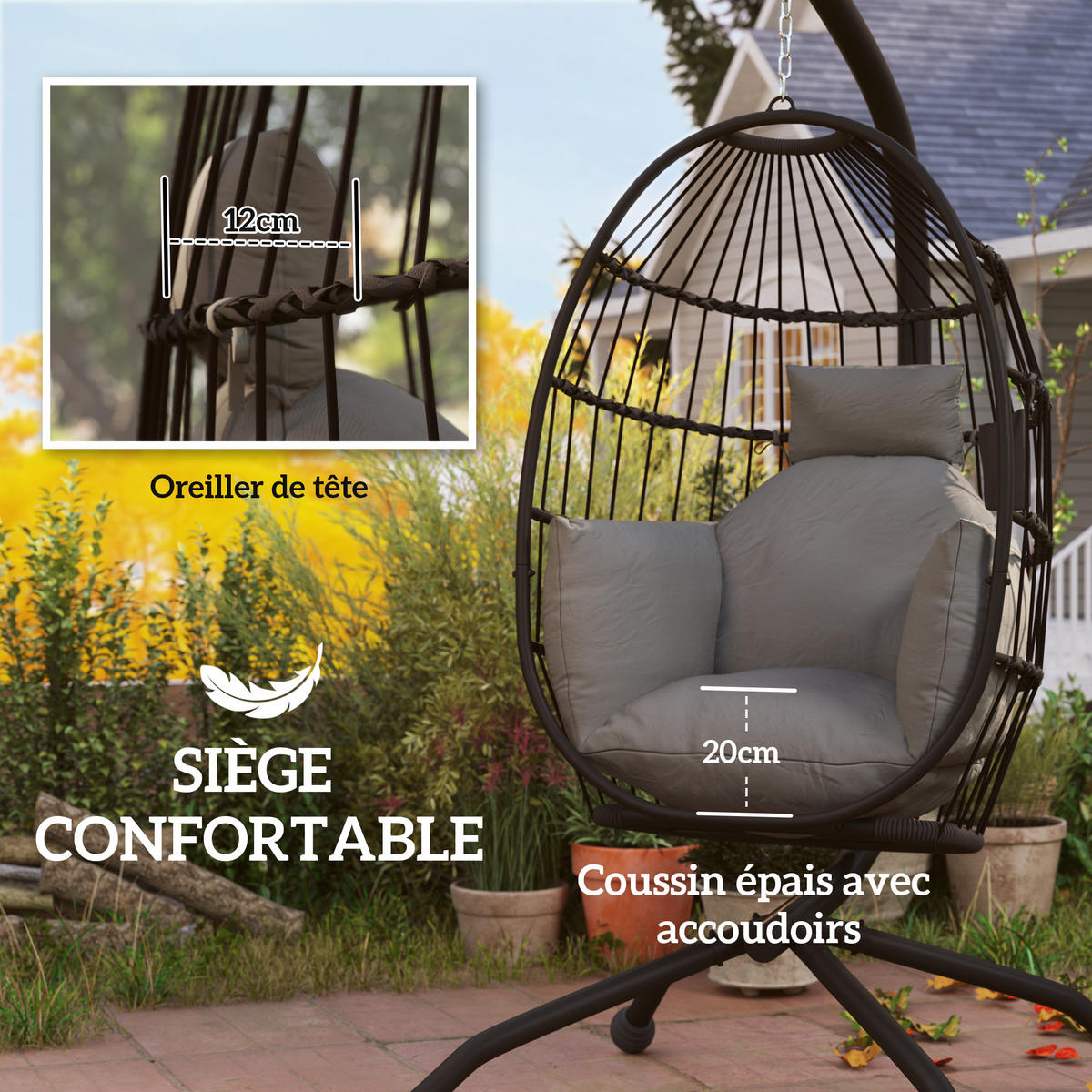 HÄNGESESSEL DE-15309 Dunkelgrau - Dunkelgrau, Metall (88/192/120cm) - ComfortXL