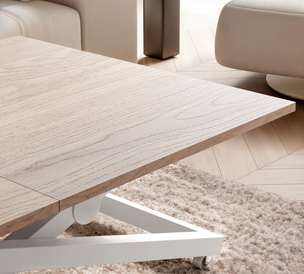 COUCHTISCH ARIA 120-160/80 cm, Höhenverstellbar, Weiß / Cremona Cannolo (Cremefarben) - Creme/Weiß, Holzwerkstoff/Metall (120/80/38cm) - Idohome