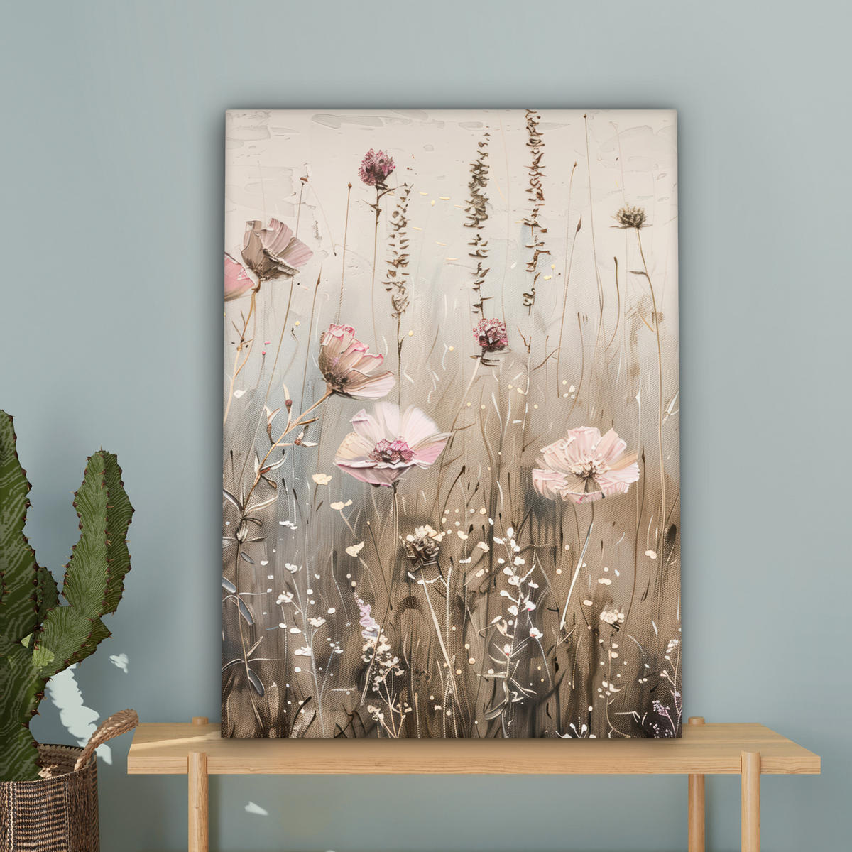 LEINWANDBILD Blumen - Rosa - Modern - Beige 60x80 cm - Beige, Textil (60/80cm) - MuchoWow