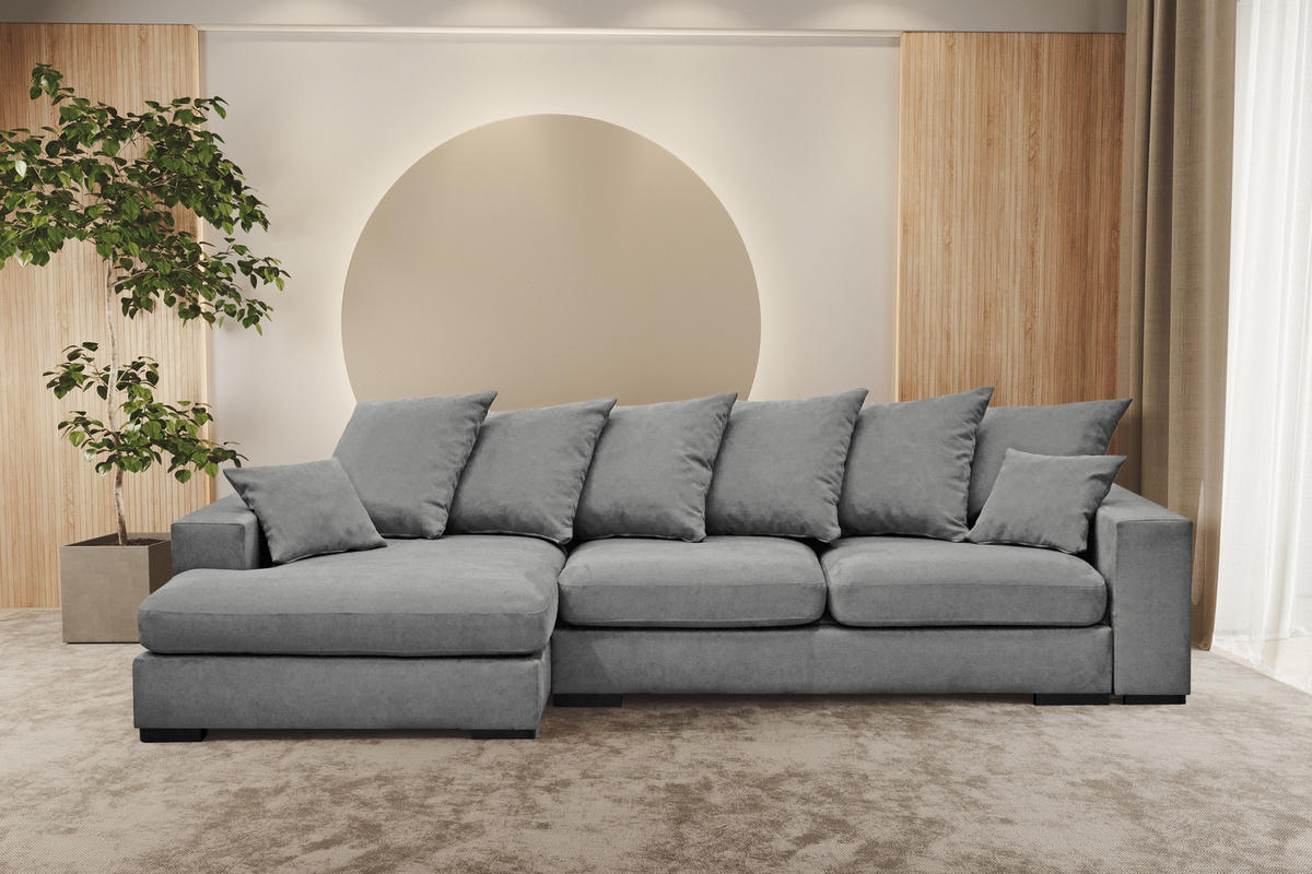 ECKSOFA Mit Schlaffunktion Und Bettkasten Couch L-form Gabon Stoff Riviera Links Grau - Grau, Holz (155/285cm) - Kaiser Möbel