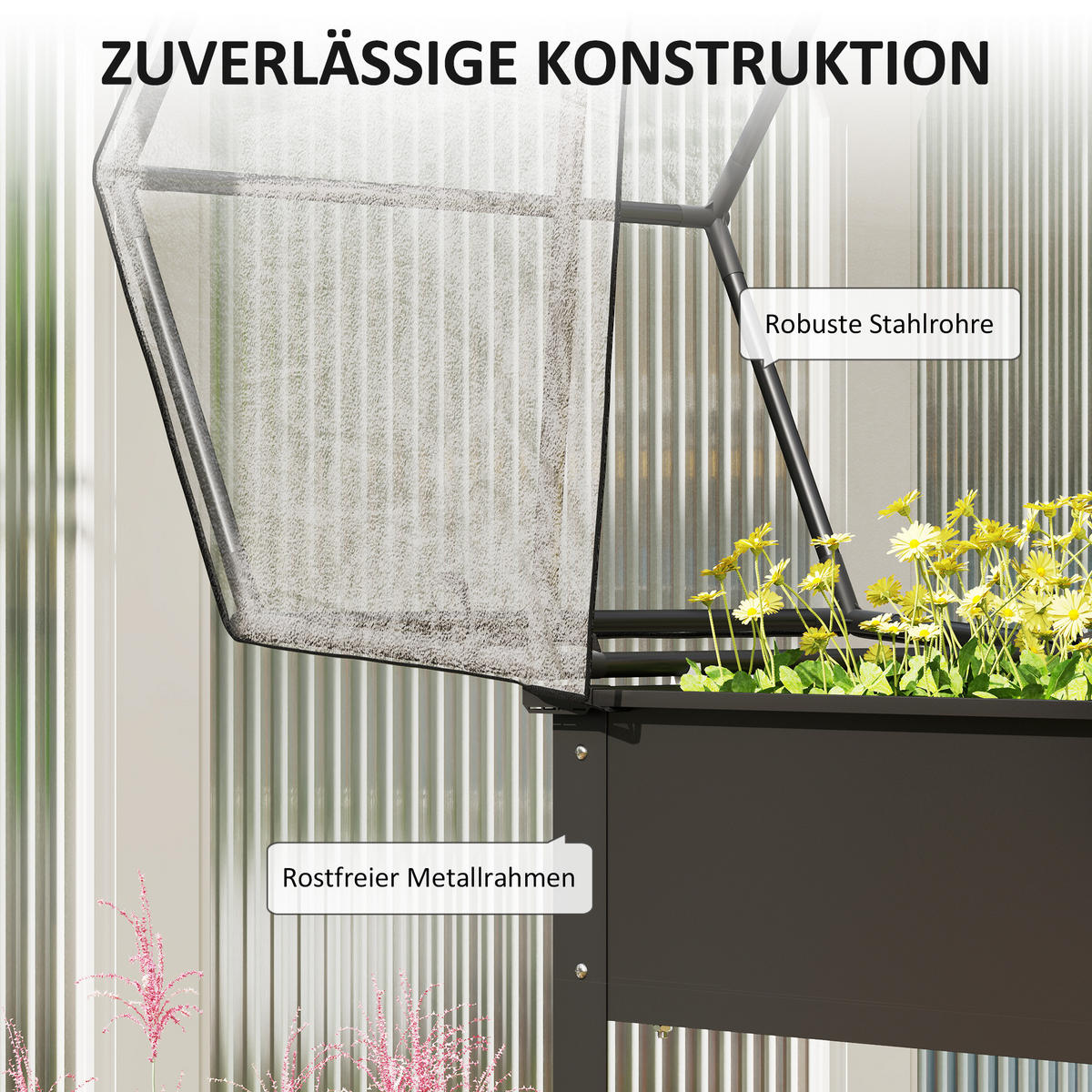 HOCHBEET mit Abdeckung - Schwarz, Metall (60/120/60cm) - Outsunny