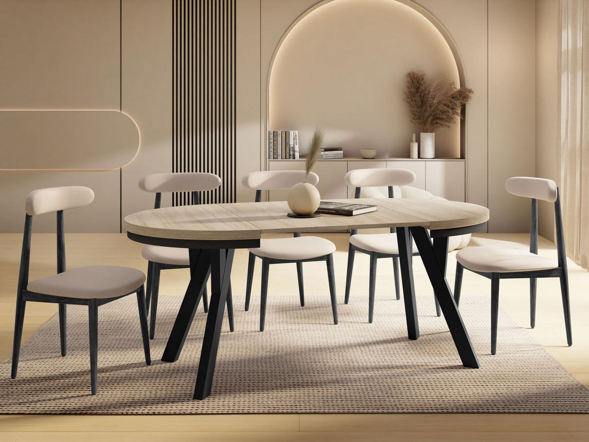 ESSTISCH Vero Neo rund ausziehbar verlängerbar, Eiche Sonoma Hellbraun 100-200/100/77 cm - Schwarz/Sonoma Eiche, Holz/Holzwerkstoff (100/100/77cm) - WFL GROUP