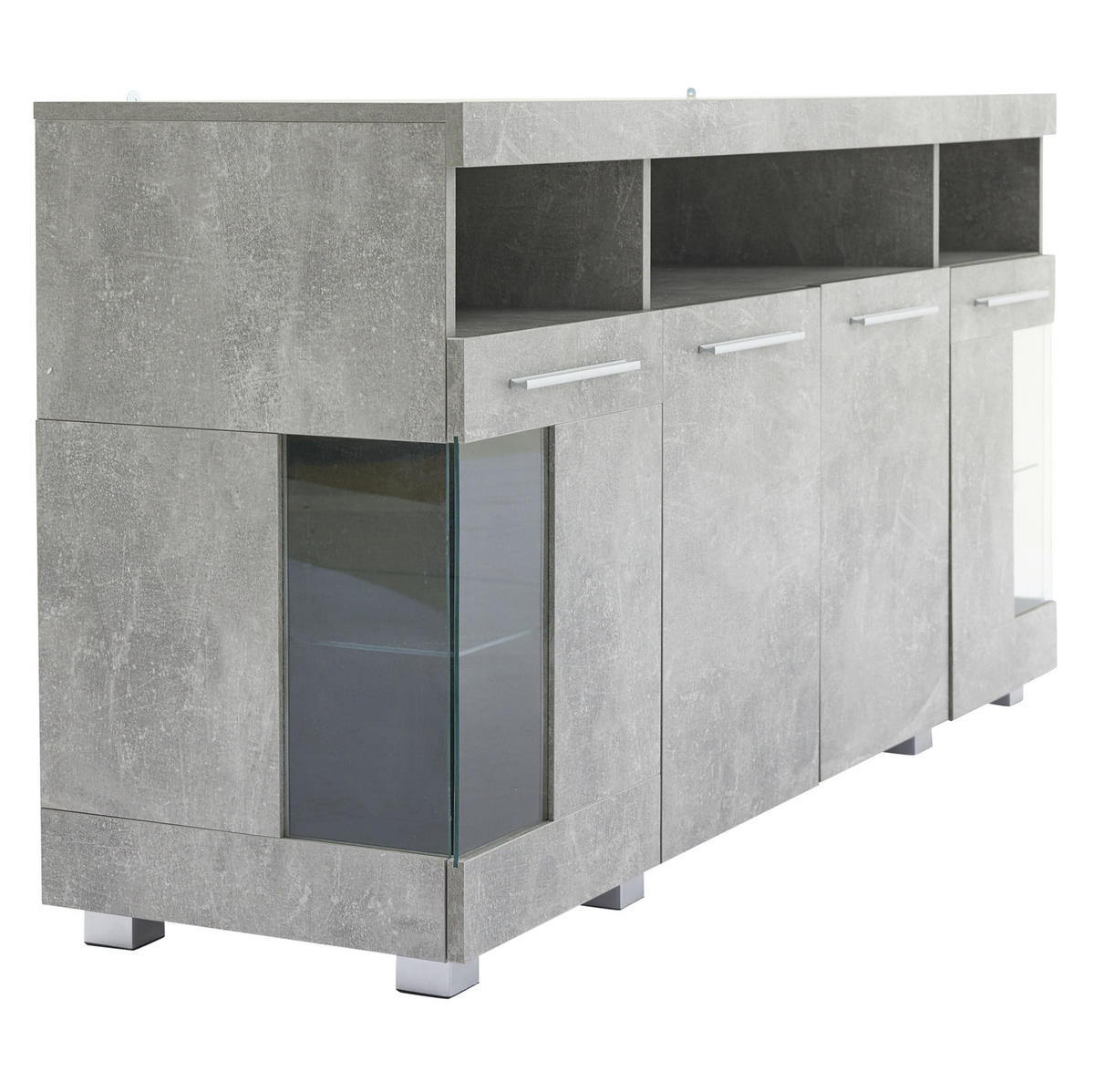 SIDEBOARD aus MDF 140x40x70 cm Zementgrau mit LED-Beleuchtung, Glastüren und Stauraum - Grau, Holzwerkstoff (140/70/40cm) - IVMEU